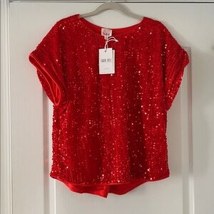 NWT! So Me Women’s Sparkling Red Sequin Blouse